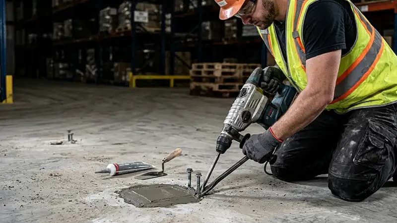 Warehouse decomissioning concrete anchors and base plates