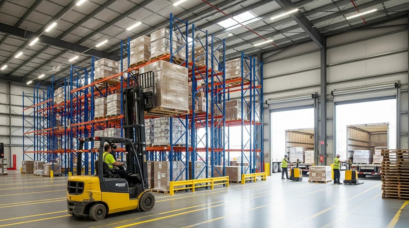 Pallet racking system in a warehouse