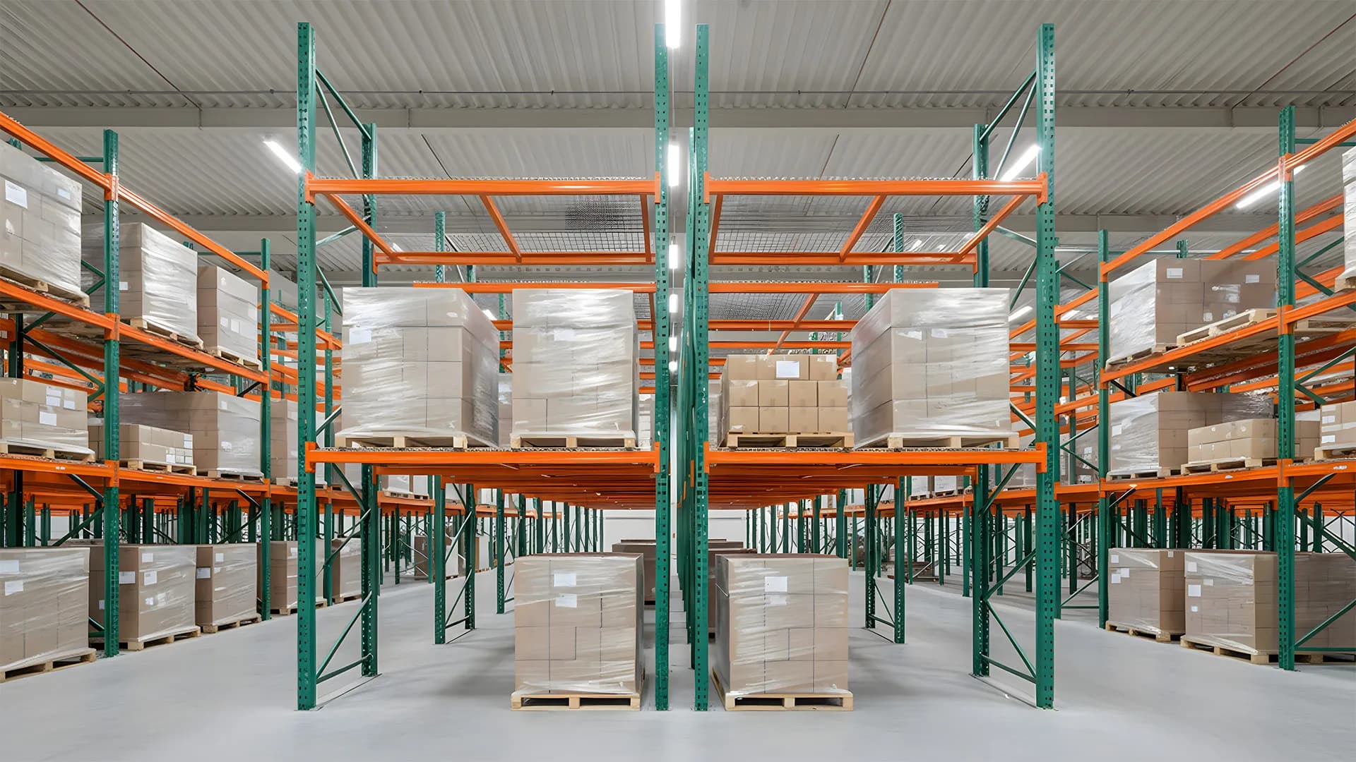 Clean organized look of loaded selective pallet racks