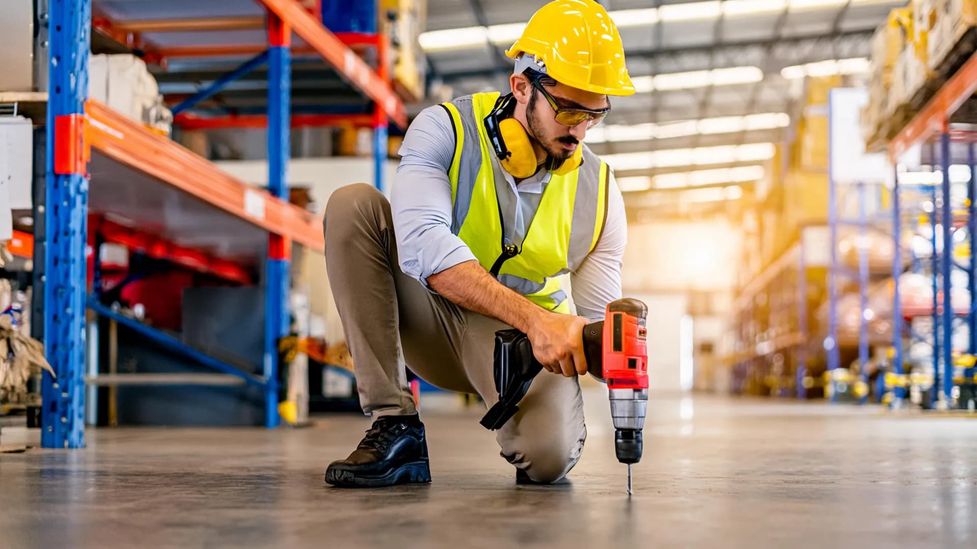 Pallet Rack Installation (engineer drills floor) hero view in Torrance, CA
