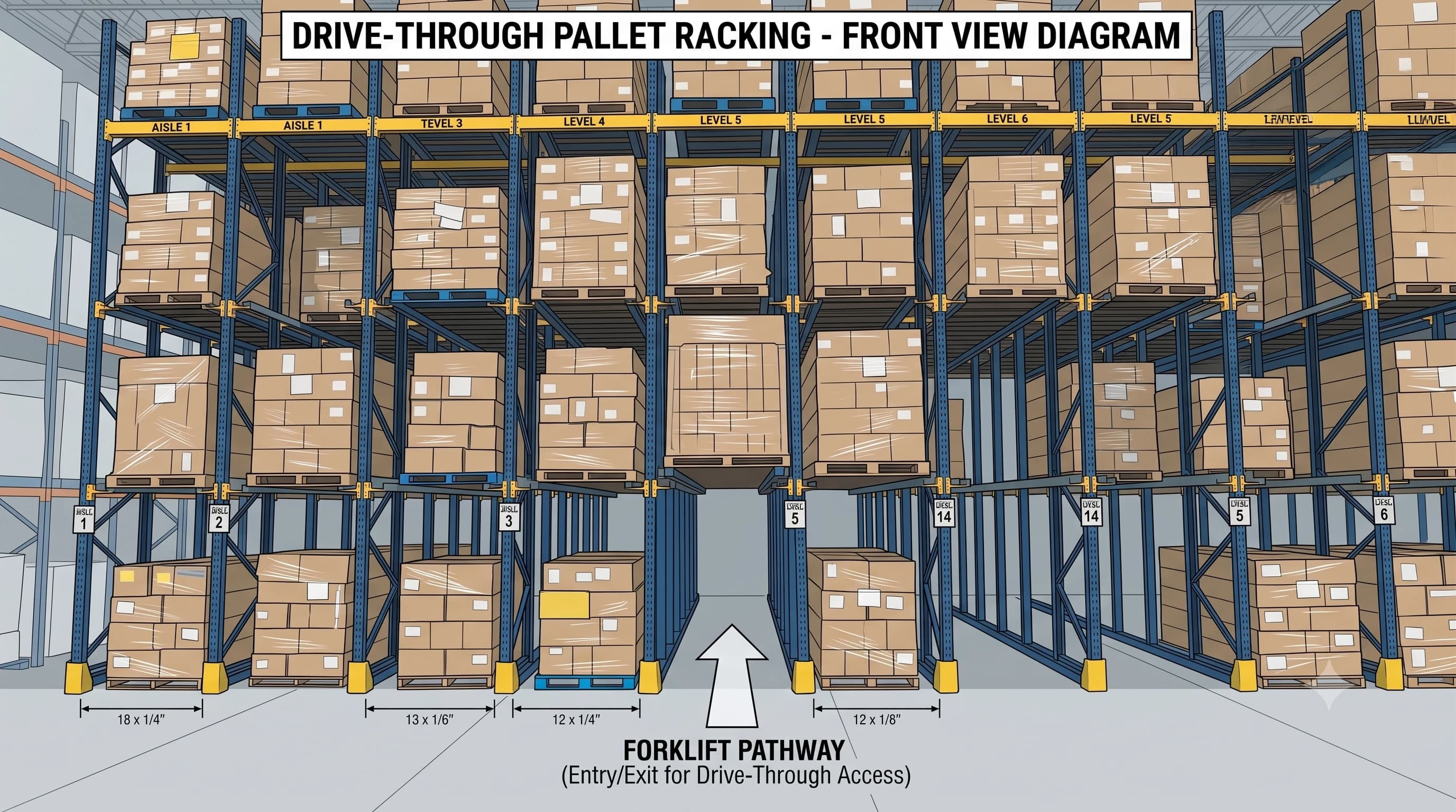 Drive-Through Pallet Racking (front view diagram) in Anchorage, AK