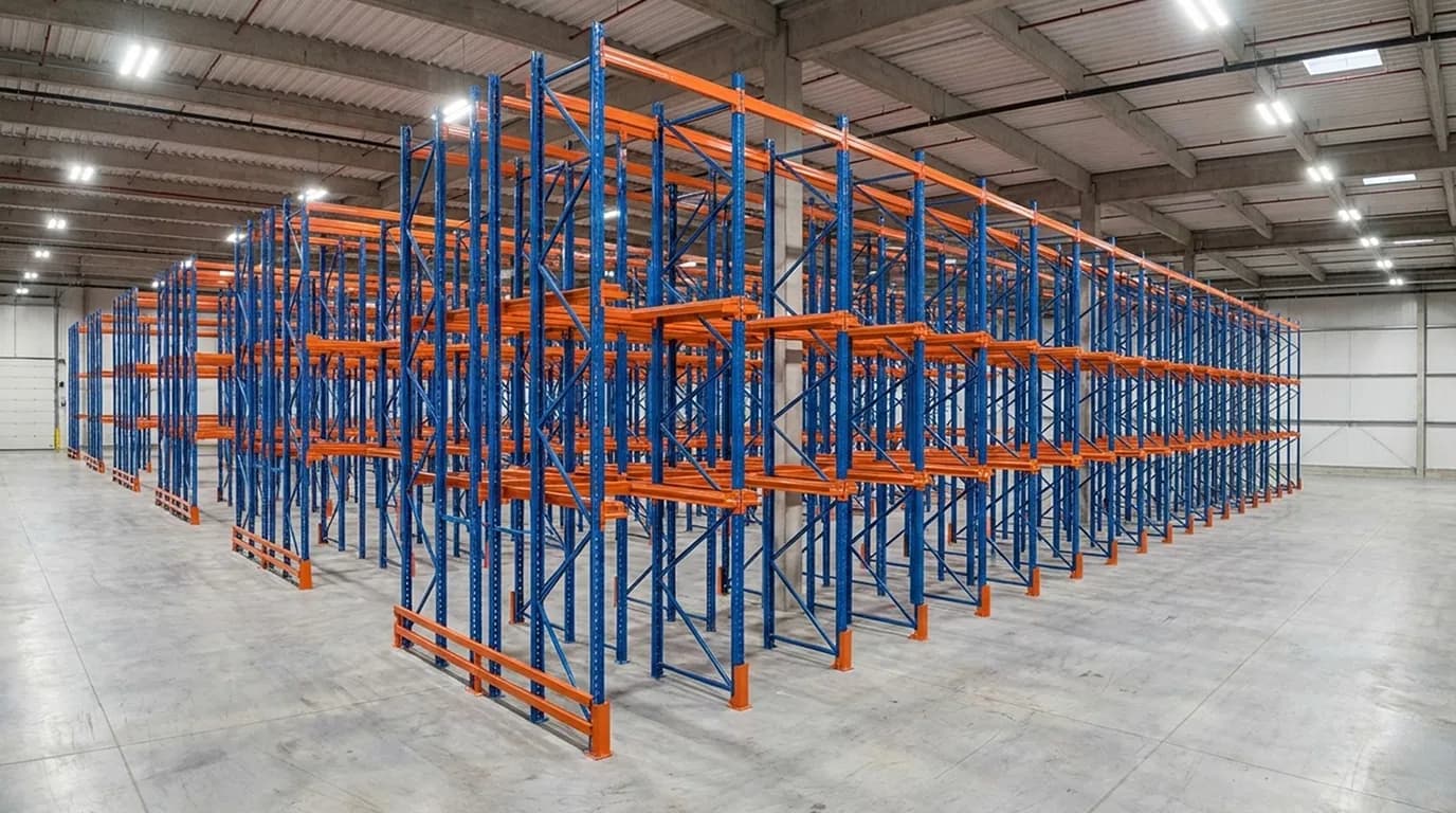 View of an empty drive-in racking system.