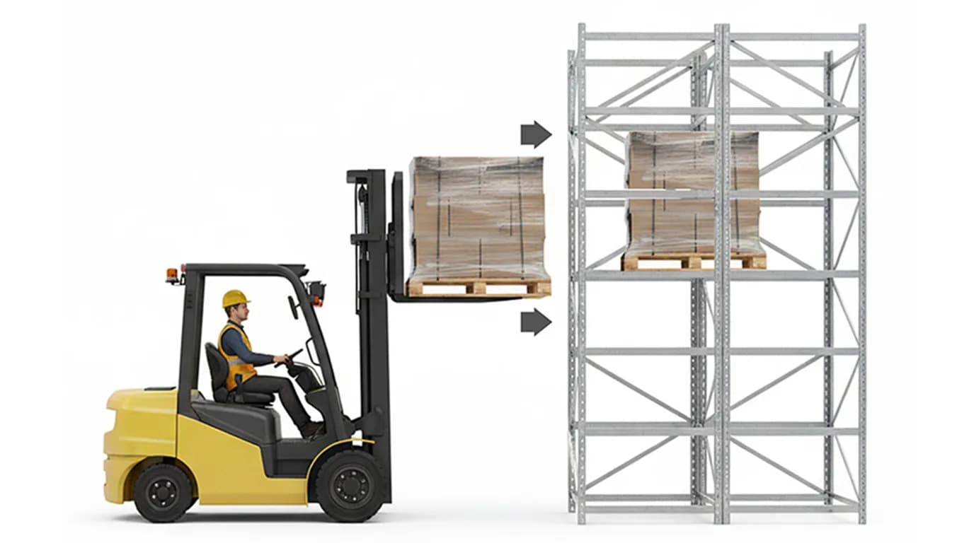 Pushback pallet racking loading pallets