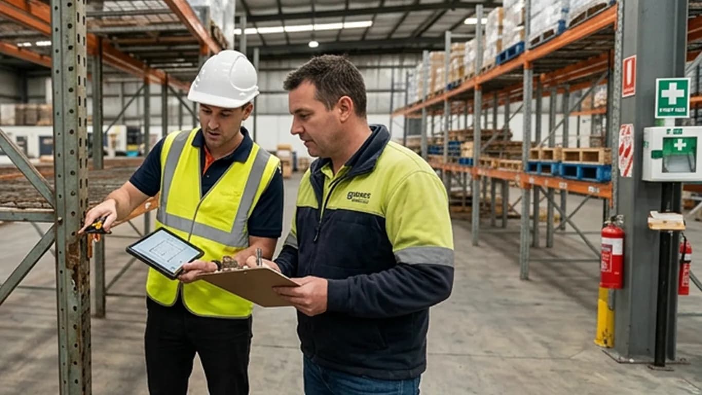 Pallet Rack Trade-ins (inspector points out rack damage) in Ann Arbor, MI