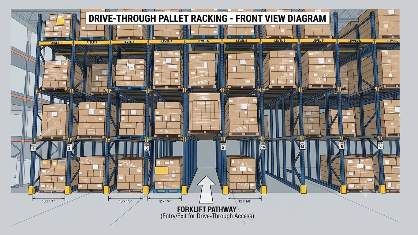 Drive-Through Pallet Racking (front view diagram) in Jackson, MS