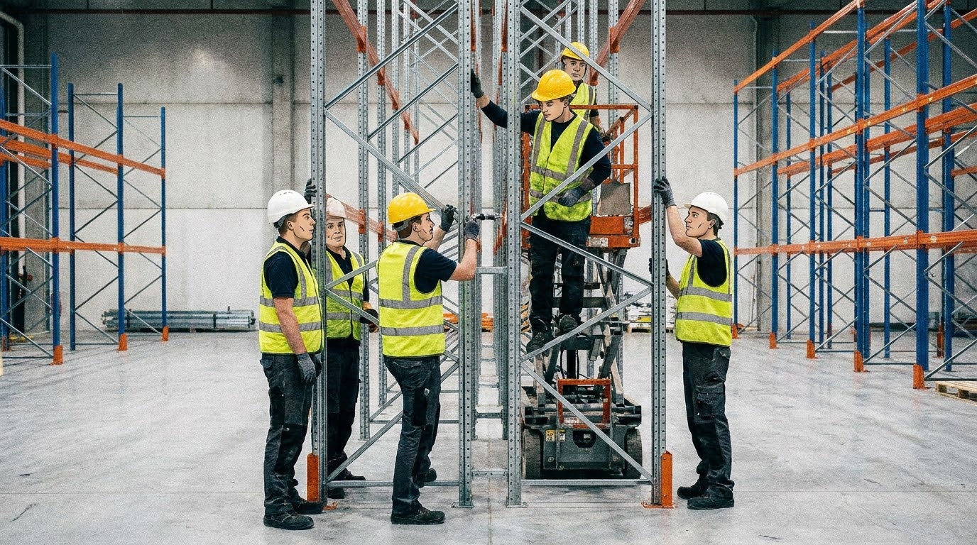 Warehouse racking being installed